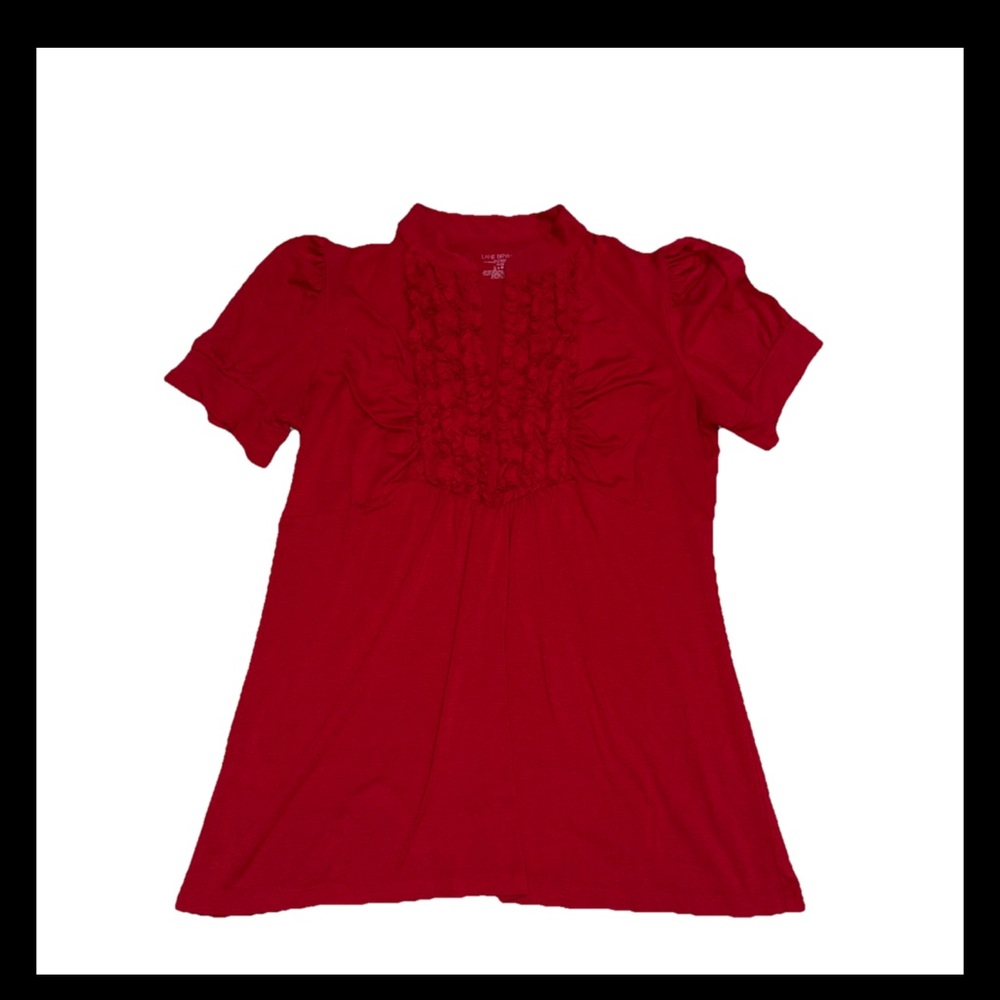 Lane Bryant Red Ruffled Mandarin Collar Blouse